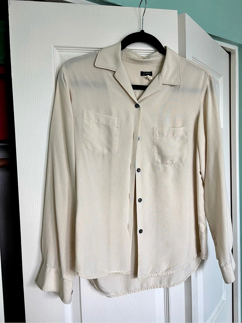 J.Crew Silk Camp Shirt Button Up Cream